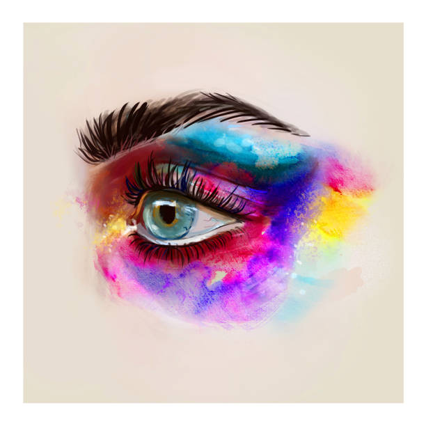 istock Hand drawn watercolor eyes.  luxurious eye with perfectly shaped eyebrows and full lashes. 1081119748