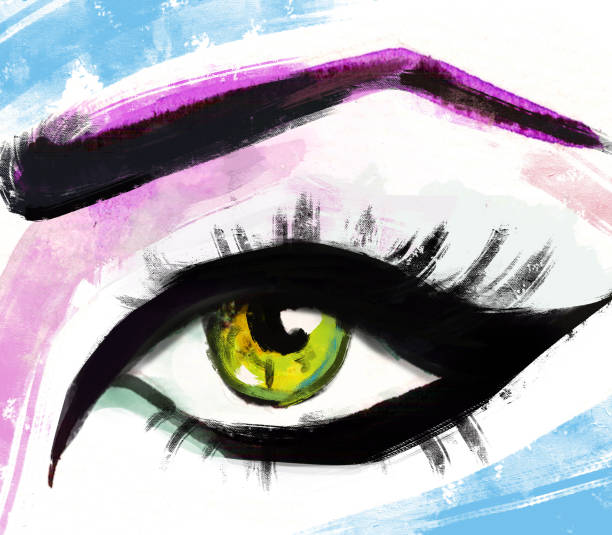 istock Hand drawn watercolor eyes.  luxurious eye with perfectly shaped eyebrows and full lashes. 1081119770