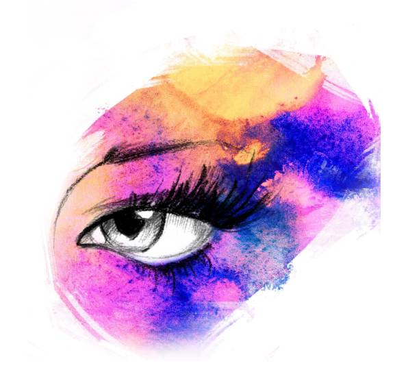 istock Hand drawn watercolor eyes.  luxurious eye with perfectly shaped eyebrows and full lashes. 1081120040