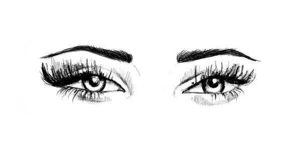 istock Hand drawn watercolor eyes.  luxurious eye with perfectly shaped eyebrows and full lashes. 1081120068