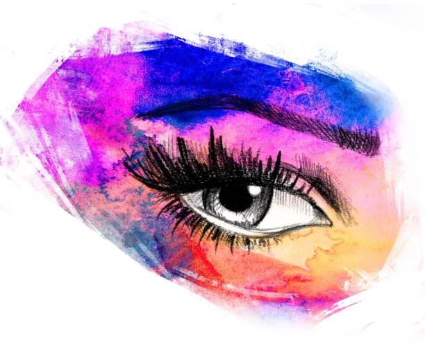 istock Hand drawn watercolor eyes.  luxurious eye with perfectly shaped eyebrows and full lashes. 1081120120