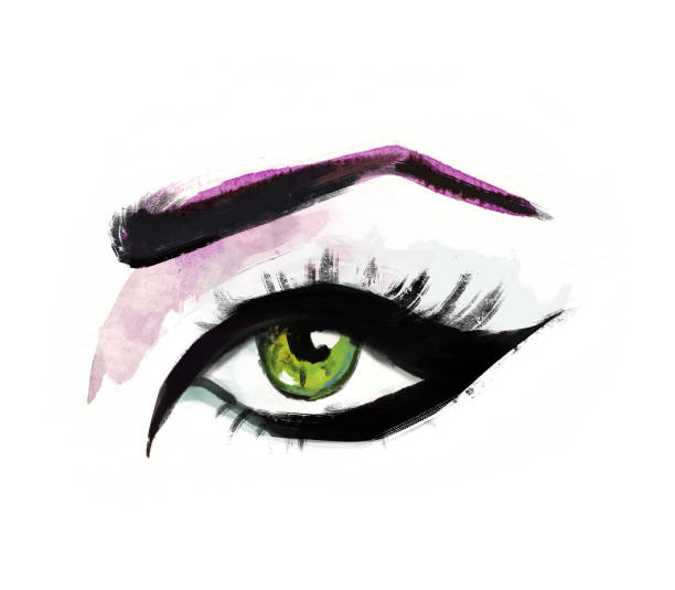 istock Hand drawn watercolor eyes.  luxurious eye with perfectly shaped eyebrows and full lashes. 1081120142