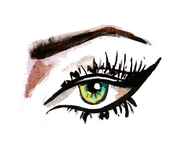 istock Hand drawn watercolor eyes.  luxurious eye with perfectly shaped eyebrows and full lashes. 1081120262
