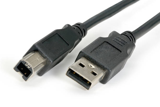 Usb 20 Black Cable With Type Connector On White Stock Photo - Image Now - USB Cable, Cable, Magnification - iStock