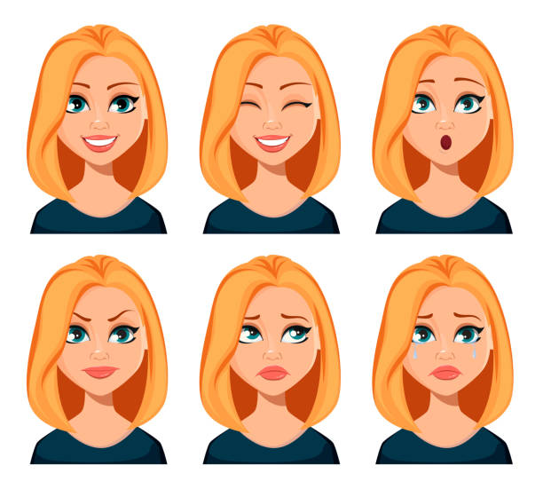 ilustraciones, imágenes clip art, dibujos animados e iconos de stock de expresiones de la cara de mujer con pelo rubio - beauty beautiful tired blond hair