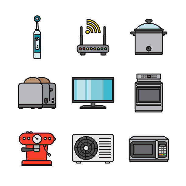 ilustrações de stock, clip art, desenhos animados e ícones de home appliances thin line icon set - toaster