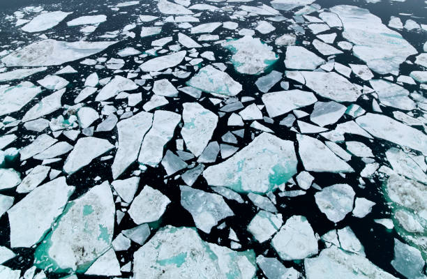 Arctic Pole in Greenland. Icebergs on arctic ocean in Ilulissat disco bay.