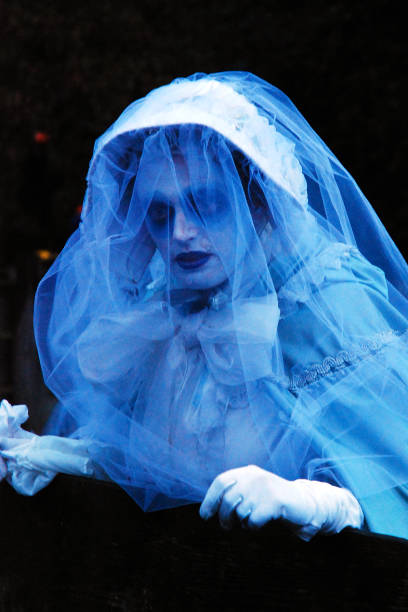 Ghost Bride in Sleepy Hollow Sleepy Hollow, NY, USA October 17, 2009 A young woman dresses up as a spirit of a bride during a Halloween celebration in Sleepy Hollow, New York scary bride stock pictures, royalty-free photos & images