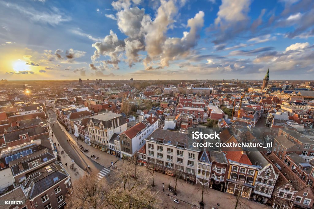 View over Groningen city at sunset View over historic part of Groningen city at sunset Groningen City Stock Photo