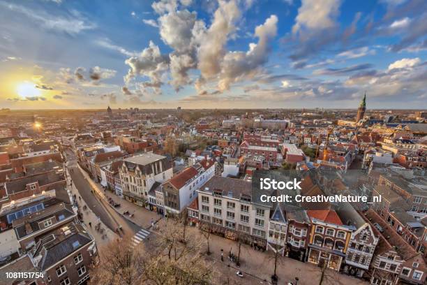 View Over Groningen City At Sunset Stock Photo - Download Image Now - Groningen City, Netherlands, City