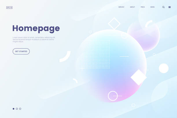 ilustrações de stock, clip art, desenhos animados e ícones de vector homepage template with abstract dynamic background. 3d shpere with geometric pattern. soft light background in modern gradient color. backdrop for web site. eps 10. - purple circle frame design