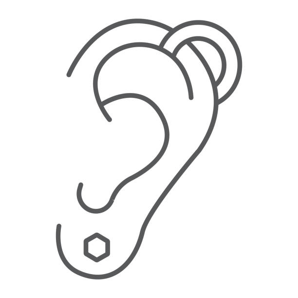 Ear piercing thin line icon, jewelry and accessory, pierced ear sign, vector graphics, a linear pattern on a white background. Ear piercing thin line icon, jewelry and accessory, pierced ear sign, vector graphics, a linear pattern on a white background, eps 10. cartilage piercings stock illustrations