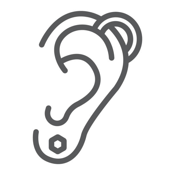 Ear piercing line icon, jewelry and accessory, pierced ear sign, vector graphics, a linear pattern on a white background. Ear piercing line icon, jewelry and accessory, pierced ear sign, vector graphics, a linear pattern on a white background, eps 10. cartilage piercings stock illustrations