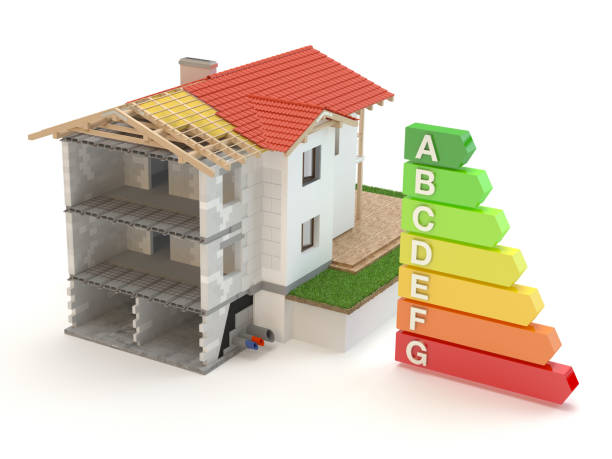 дом - энергоэффективность - energy efficiency rating стоковые фото и изображения
