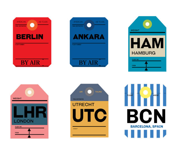 ilustrações de stock, clip art, desenhos animados e ícones de berlin ankara hamburg utrecht barcelona london baggage tag - suitcase label travel luggage