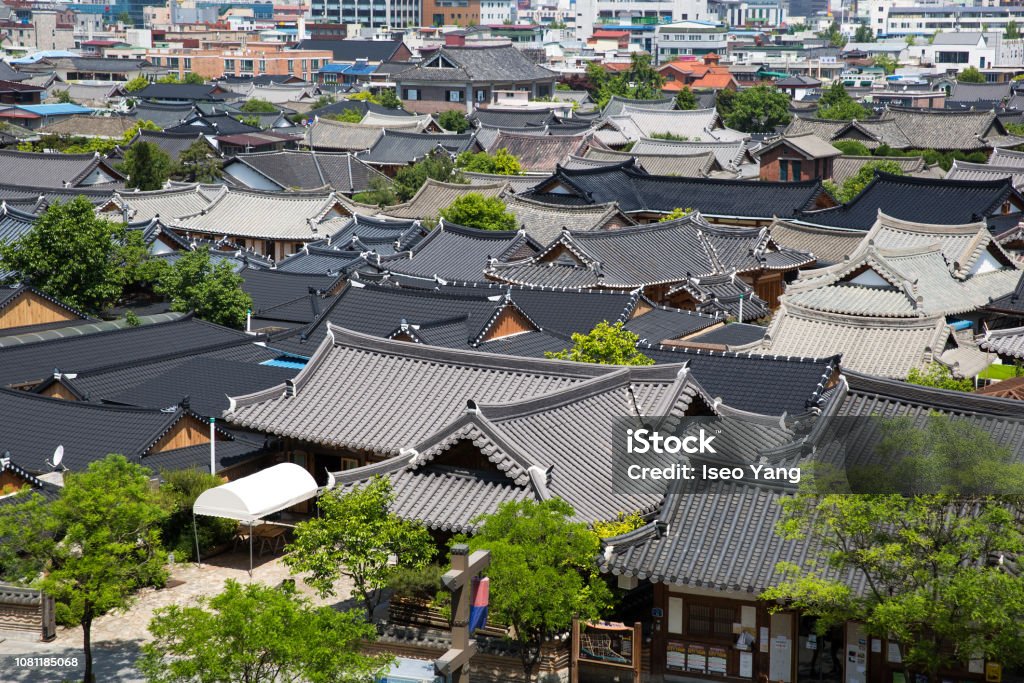 Jeonju Hanok Village Jeonju Hanok Village is a village where traditional Korean houses are gathered. Jeonju Stock Photo