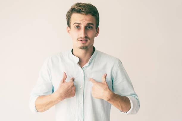 istock Surprised and doubted guy in white casual shirt asking 1081201680
