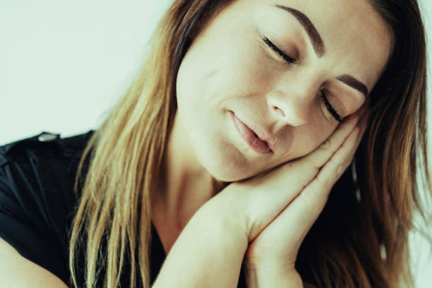 istock Serene Caucasian lady pretending to be asleep 1081201800