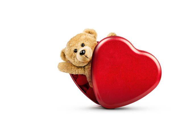 Teddy bear and red box heart shape