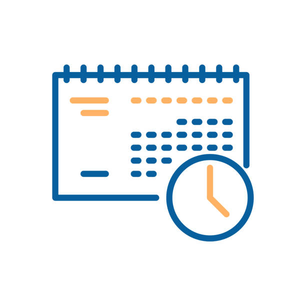 trendige dünne linie kalender und clockicon. vektor-illustration für konzepte der datum, uhrzeit, spielplan, termine, wirtschaft-arbeit und schule im zusammenhang mit veranstaltungen, feiertage, pläne etc. - arrival stock-grafiken, -clipart, -cartoons und -symbole