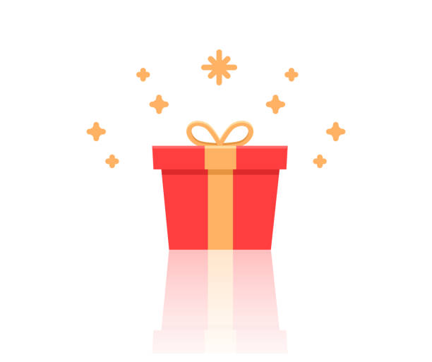 반짝과 선물 상자입니다. 생일, 크리스마스, 프로 모션, 콘테스트, 마케팅, 등에 대 한 벡터 평면 아이콘 그림 - coupon horizontal christmas birthday stock illustrations