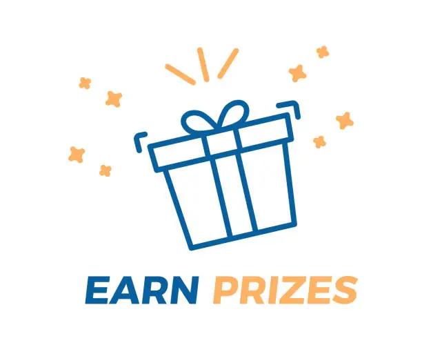 Vector illustration of Earn Prizes vector illustration background. Prize gift box about to explode with gifts and surprises with sparkling confetti