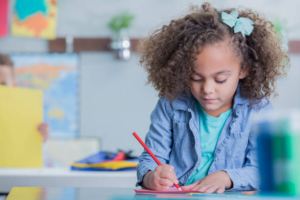 istock Kindergarten student drawing picture during art or STEM class in classroom 1081207710