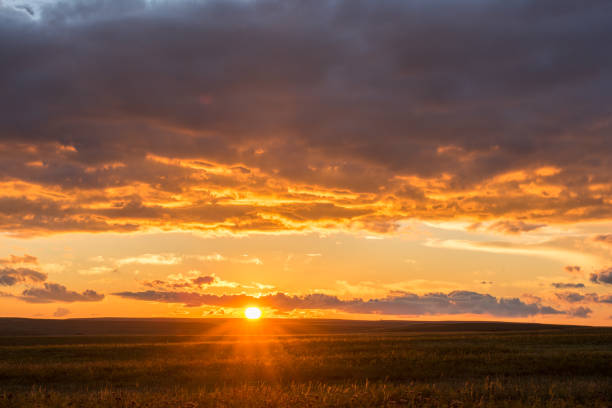 Sunset, Tallgrass Prairie Preserve, OK stock photo