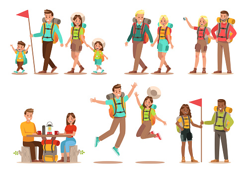Family lifestyle. Family travel time. Happy family go to Camping. Vector illustration design.