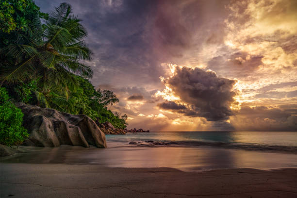 istock sunset on paradise beach at anse georgette, praslin, seychelles 7 1081220312