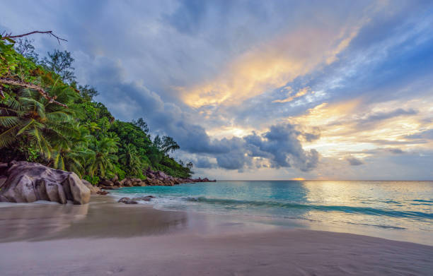 istock sunset on paradise beach at anse georgette, praslin, seychelles 11 1081220512