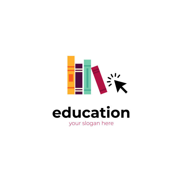 ilustraciones, imágenes clip art, dibujos animados e iconos de stock de plantilla de logotipo de educación. cursos online, formación a distancia. - library