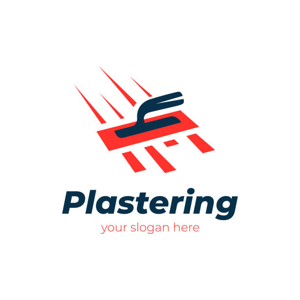 illustrazioni stock, clip art, cartoni animati e icone di tendenza di logo intonacatura - plaster plasterer wall repairing