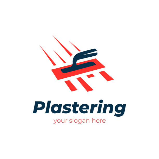 plastering logo vector design tiling trowel stock illustrations