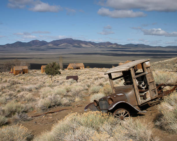 Abandoned Mining Town in Desert stock photo