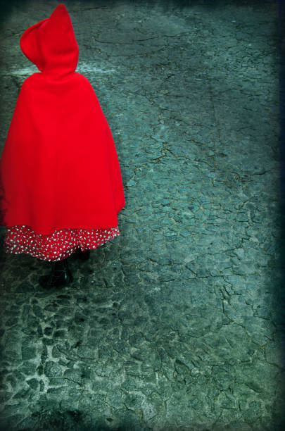 little red-riding hood, trying to escape from the malicious wolf
