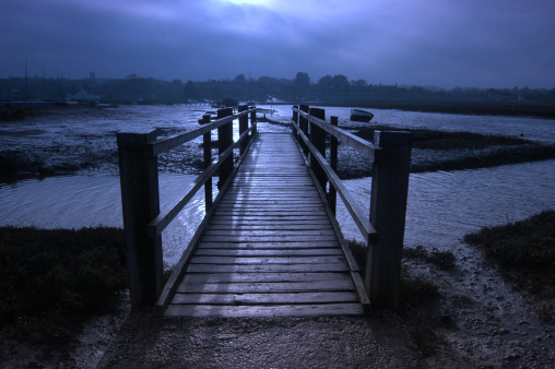 A wooden bridge stretching over the water