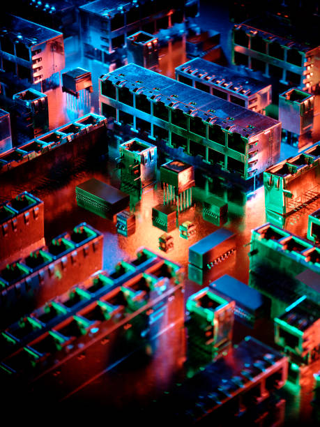 istock Microchip Circuit Board Resembling Mini City at Night 108125506
