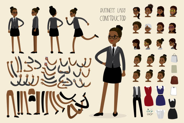 konstruktor afroamerykańskiej bizneswoman - glasses child little girls african ethnicity stock illustrations