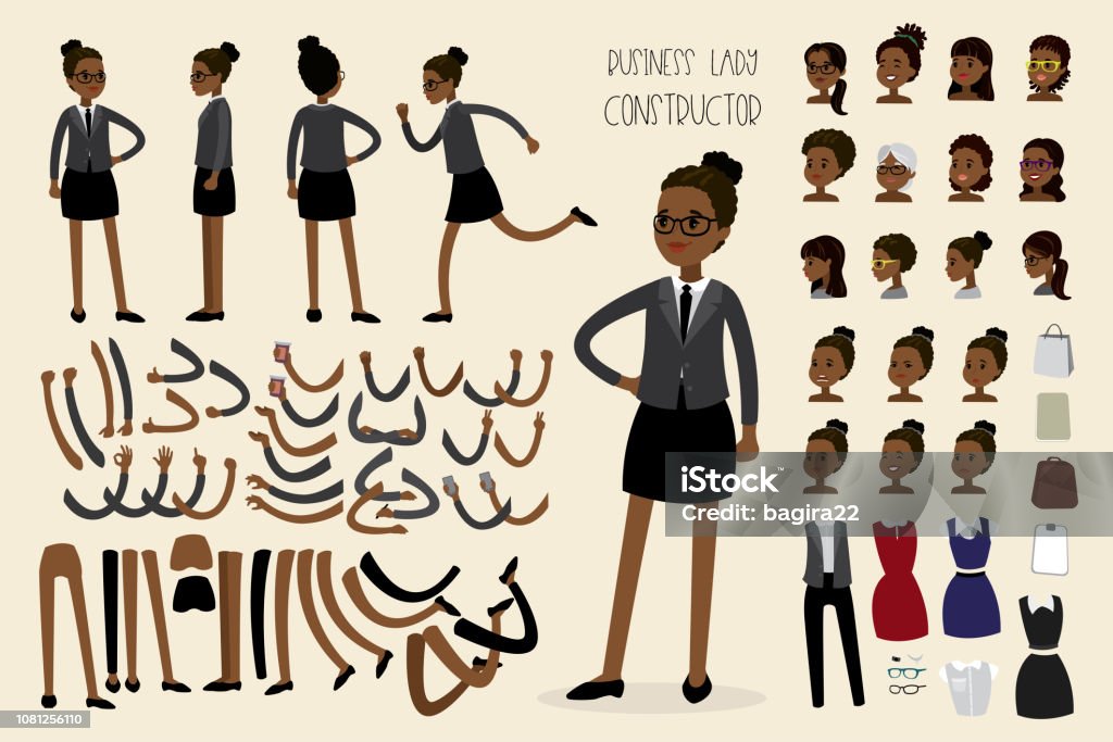 African american businesswoman constructor African american businesswoman constructor,human template avatars or characters,flat vector illustration. Black Color stock vector