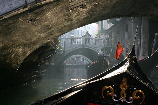 Venice, Italy - Aug 22, 2022: Venice grand canal tourist gondolas.