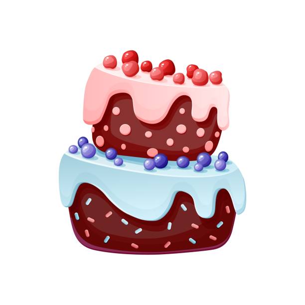 istock Cute cartoon festive cake. Chocolate biscuit with cherries and blueberries. for parties, birthdays. Isolated element 1081260072
