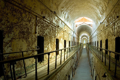 Old abandoned prison hallway