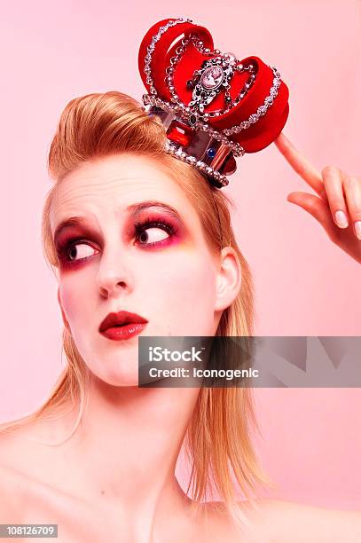 Young Woman Wearing Red Royal Crown Stock Photo - Download Image Now - Pompadour, Adult, Adults Only