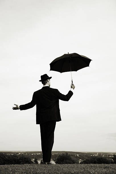 istock Businessman with an umbrella in field 108127999