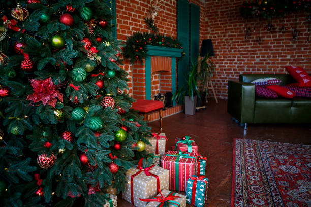 istock Christmas tree with gift close up. Christmas interior. 1081280462