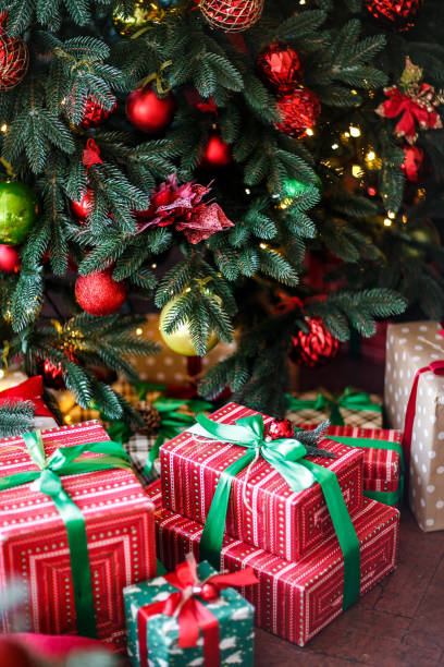 istock Christmas tree with gift close up. Christmas interior. 1081280804