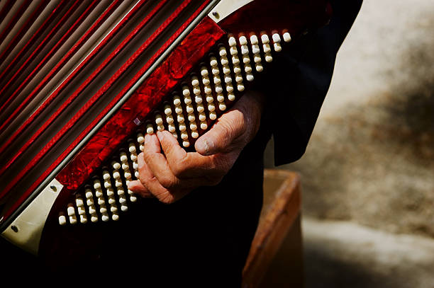 крупный план мужчины's руки играют винтажный accordion - harmonium стоковые фото и изображения