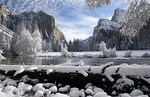 Yosemite Valley After a Fresh Winter Snow stock photo