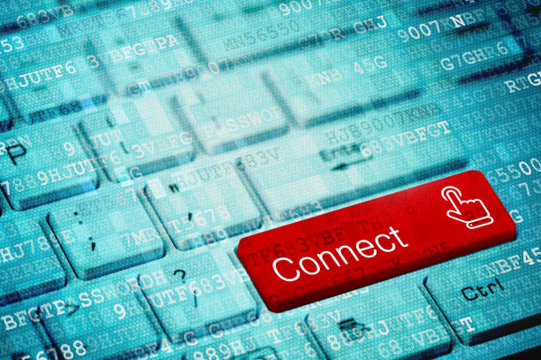 istock Red key with text Connect on blue digital laptop keyboard 1081283362
